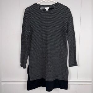 J. Jill Black White Striped Long Sleeve Layered Shirt Dress Small Petite Fall